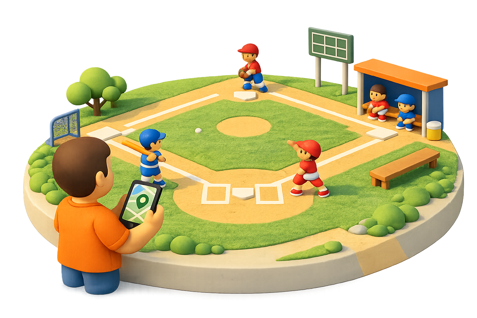 Parent using Game Ready app to coordinate at a youth baseball game